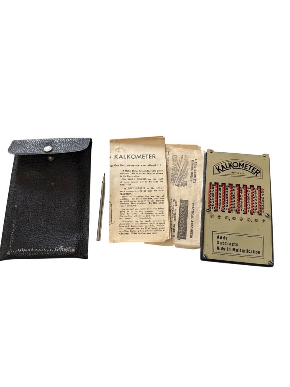 Vintage Kalkometer Pocket Adding Machine Metal Case USA